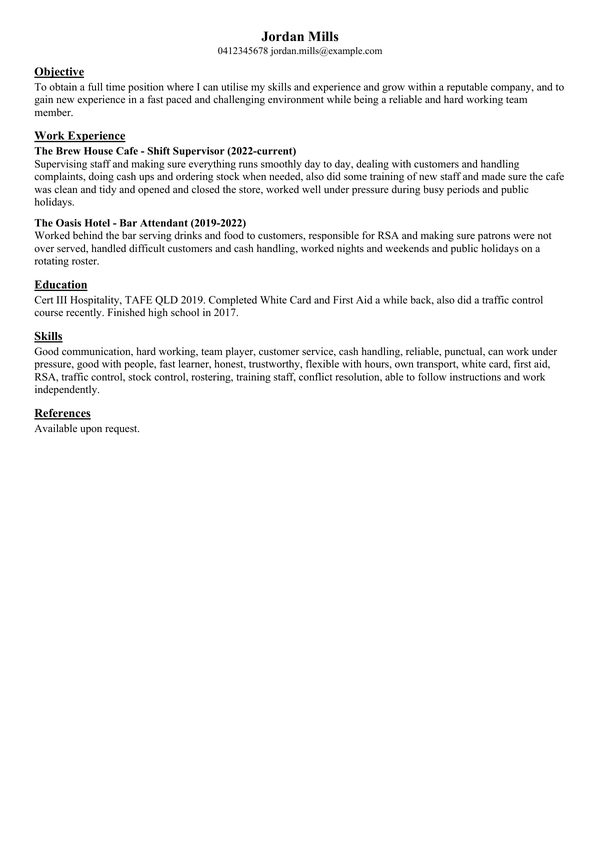 Fictional example resume before a FIFO Resume Rebuild — generic objective statement, no tickets or roster details, dense paragraph formatting